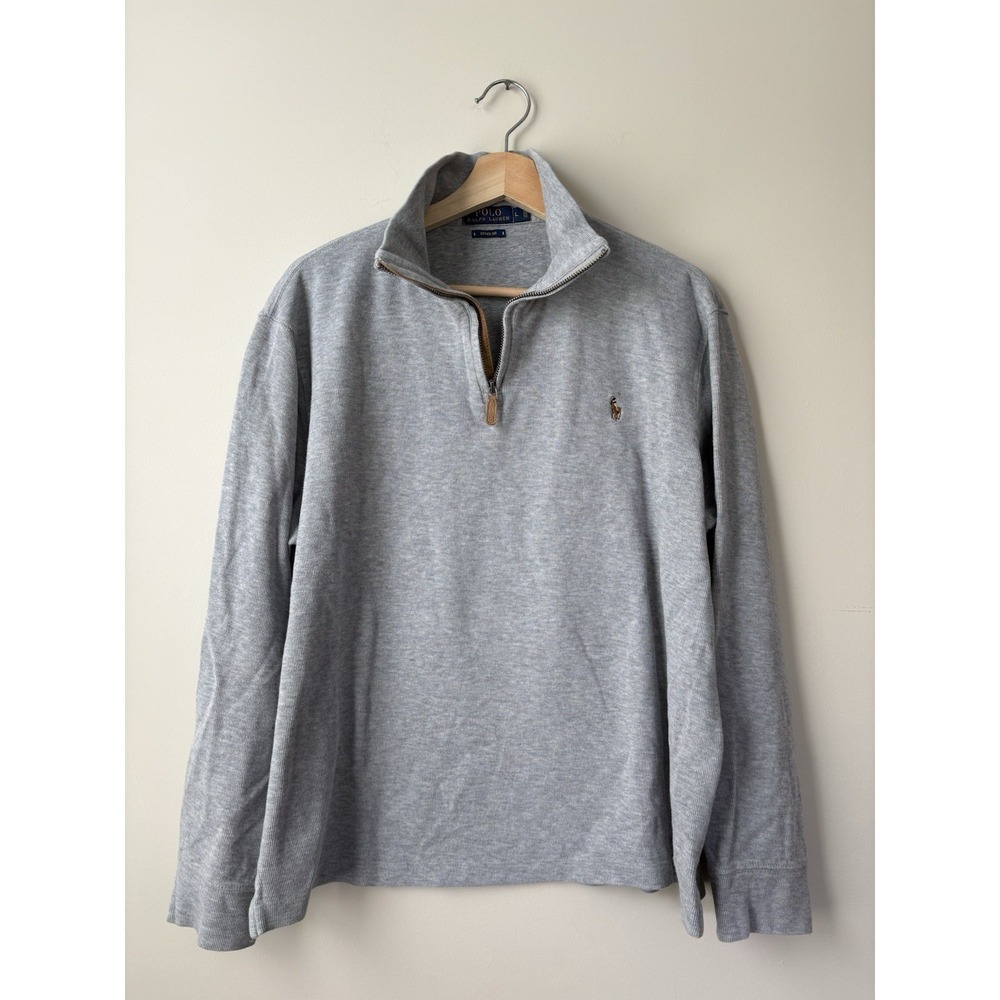 Mens Gray Polo Ralph Lauren Estate-Rib Quarter Zip size Large